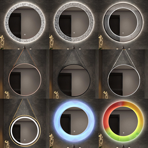 Lot personnalisé de miroirs de salle de bain LED ronds à grille creuse géométrique en forme de diamant, modernes et neufs, avec cadre en alliage d'aluminium <span class=keywords><strong>noir</strong></span> - Product Image 3