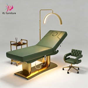 Muebles de salón de belleza de gama alta Base de cilindro de cuero marrón Cama facial cosmética Mesa de masaje eléctrica con 4 motores - Product Image 3