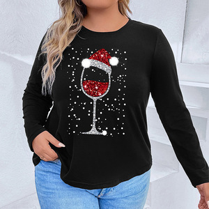 2026 Autumn New Arrival Casual European American-Style Plus-Size <strong>Womens</strong> Polyester Crew Neck Mid-length <strong>T</strong>-<strong>Shirt</strong> <strong>Christmas</strong> Printed - Product Image 2