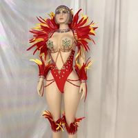 Monokini Bodysuit Fait Main avec Soutien-Gorge à Armatures et String à Plumes pour Costumes de Samba, Carnaval, Spectacles, Parades, Événements, Filles de Spectacle, Jouvert, EDC