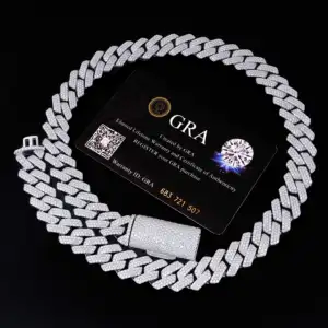 Qianjian Iced Out 925 Sterling Silver Tennis Necklace 8mm Gold Plated VVS Moissanite Diamond Cuban Link Chain