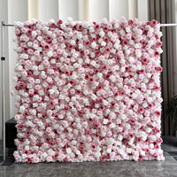 Panel Dinding Bunga Kain 5D Warna Pink, Latar Belakang Bunga Padat untuk Dekorasi Acara Pernikahan