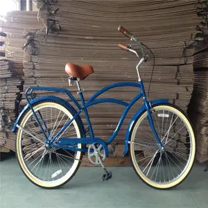 Mavi renk tek hız 26 inç erkek vintage cruiser bisiklet plaj kruvazörü bisiklet arka taşıyıcı