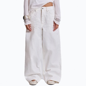 Pantalon en jean ample et droit blanc pour femme, style streetwear, design personnalisé, coupe baggy - Product Image 2