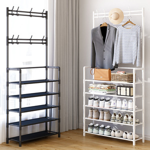 <b>Shoe</b> <b>Rack</b> With Coat Hanger <b>Storage</b> Shelf For Entryway And Bedroom Standing Type Rectangle Design Capacity 10-20 Pairs - Product Image 1
