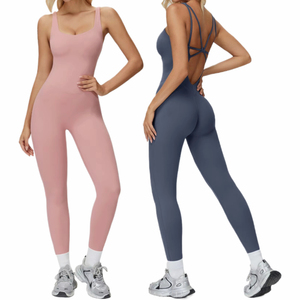 OEM Meilleures ventes <span class=keywords><strong>Combinaison</strong></span> de sport pour <span class=keywords><strong>femme</strong></span>, une pièce, dos nu, sans manches, élastique, couleur unie, pour l'entraînement et la gym - Product Image 1