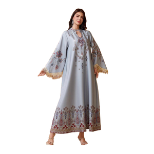 Vestido Abaya Informal de Oriente Medio para Mujer Musulmana, al por Mayor, para el Eid, Transpirable, de Verano, Manga Larga, Cuello en V, Largo hasta el Tobillo - Product Image 1