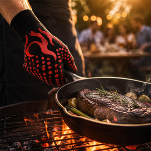 All-in-one 800°C Heat Resistant Barbecue Gloves Non-Slip <b>Silicone</b> Oven Mitts Washable Breathable Kitchen Grilling Glove - Product Image 4