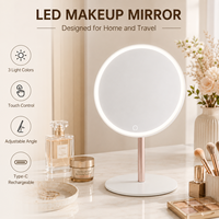 Miroir de Maquillage LED de Bureau en Gros avec Cadre Rond Illuminé, Bouton Tactile, Support Vertical et Base Ovale