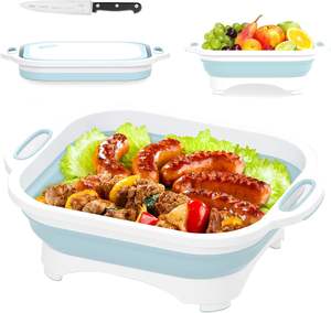 Planche à découper pliable 3 en 1 avec logo personnalisé en stock, grande, colorée, bac à légumes, seau en plastique, pliable et planche à découper - Product Image 1