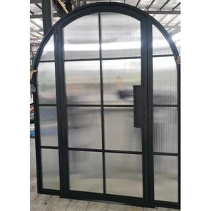 Portes intérieures modernes en acier à dessus rond avec verre cannelé opaque pour l'intimité, surface finie pour salle à manger et supermarché - Product Image 1