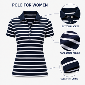 Polo para Mujer, Camisa de Golf de Lujo Personalizada, a Rayas, Suave, Elástica, Transpirable, Marca Privada, Fabricante OEM ODM - Product Image 3