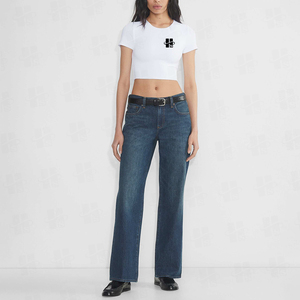 เสื้อกล้ามครอปทรงสลิมฟิต ผ้าคอตตอนหวี 95% ผสมสแปนเด็กซ์ 5% ตกแต่งด้วยคริสตัลแบบกำหนดเองได้ สีพื้น สไตล์เรียบง่าย สำหรับผู้หญิง - Product Image 2