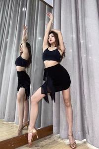 Falda de baile latino negra con flecos, de una pieza, pañuelo para la cadera, vestido midi con flecos para salsa, <span class=keywords><strong>swing</strong></span>, baile de salón y <span class=keywords><strong>jazz</strong></span> para mujer, la más vendida - Product Image 3