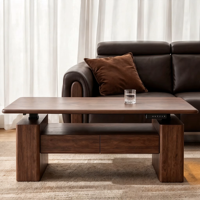 Table basse électrique relevable VOXHOME en noyer moderne avec tiroirs de rangement et armoire LED pour le travail, la lecture et le salon