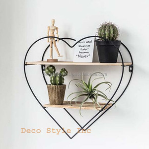 Bois Étagères Murales En Métal Étagère Style Rétro Stockage Rond Coeur - Product Image 1