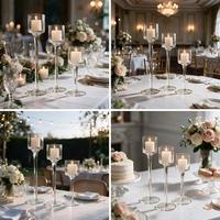 Portavelas de Vidrio Cilíndrico, Portavelas Alto de Vidrio, Candelabro de Mesa, Recipientes de Vidrio para Velas, Decoración para Bodas