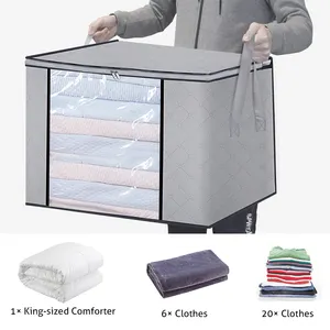 Clothes Organizer Pack Of 3 Extra Capacity Foldable Clothes Storage Bags Closet Organizer With Clear Window And Ribbon Handles