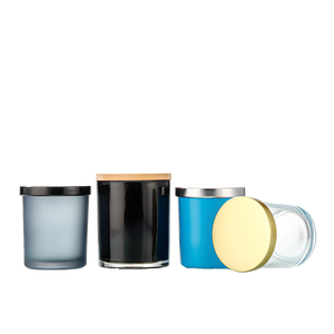 Vente en gros de <span class=keywords><strong>bougie</strong></span> décorative de luxe noire mate <span class=keywords><strong>à</strong></span> fond rond givré de 11oz avec couvercles - Product Image 5