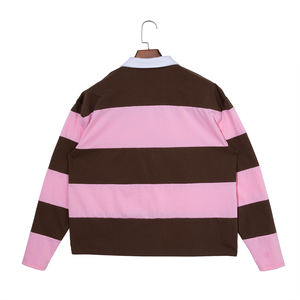 カスタマイズされたユニセックスのビンテージワイドストライプ長袖ポロシャツ - Product Image 2