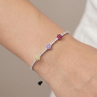 Feiner Minimalistischer Schmuck Mehrfarbiges Blumen-Zirkon-Tennisarmband Verstellbares 925 Sterling Silber Damenarmband Geschenk