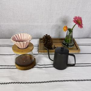 Cafetière turque à la maison cafetière goutte à goutte avec socle en bois goutteur en céramique couleur <span class=keywords><strong>rose</strong></span> café fait à la main V 60 verser sur infuseur - Product Image 6