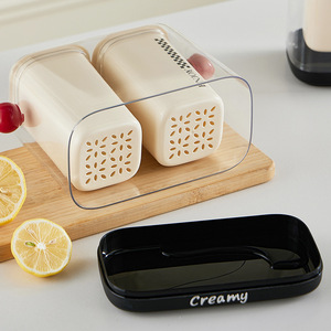 Creamy Double Compartment Chopstick Holder With Stand Kitchen Storage Rack Square Plastic Draining Rack Multipurpose - Product Image 3