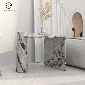 Mesa Auxiliar Moderna de Mármol, Diseño Contemporáneo, Muebles para Hotel, Duradera, Patrón de Vetas Blancas y Negras, Estructura de Piedra Sólida - Product Image 3