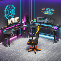Long bureau de jeu LED de 75 pouces avec étagère de moniteur grand bureau Gamer PC bureau d'ordinateur ergonomique RGB noir Table de jeu