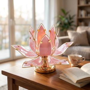 Single Head Lotus Table Light Metal Structure Translucent Glass Petals E26 Decorative Night <b>Lamp</b> - Product Image 6