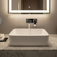 Fabricant chinois de lavabo rectangulaire en céramique blanche moderne de 50 cm de longueur, à poser sur le plan, pour salle de bain d'hôtel