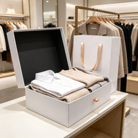 Boîte d'emballage pour vêtements en papier rigide personnalisée de luxe avec logo imprimé, style tiroir, boîte cadeau avec ruban