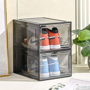 صندوق أحذية بلاستيكي قابل للتكديس مع باب شفاف، تصميم قابل للطي وقابل للفصل، لعرض الأحذية الرياضية، مقاس أمريكي 13، أسود، صندوق تخزين بواجهة أمامية قابلة للفتح - Product Image 4