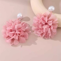 Fiesta de vacaciones exagerada grande Floral flor grande oreja joyería último modelo moda Hada tela flor pendientes para mujer