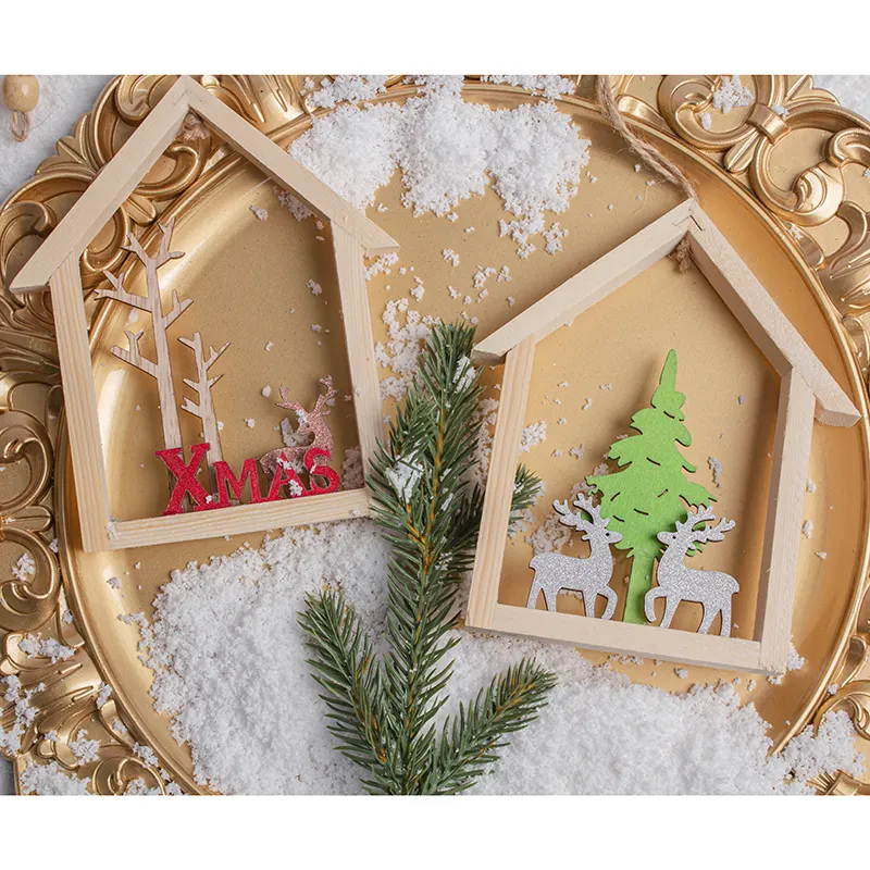 Оптовая продажа с фабрики, Рождественская деревянная рамка, простой дом, Рождественское украшение, подвеска