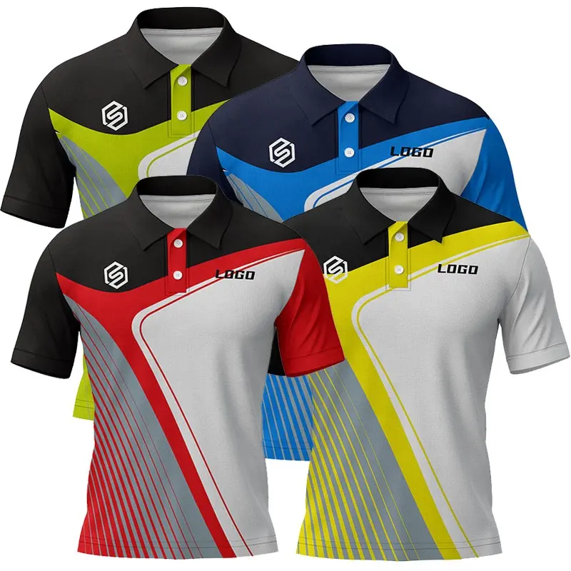 Kaus Polo Golf Pria, Warna-warni, Desain Pribadi Kustom Penuh Sublimasi Dicetak