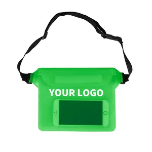 Şeffaf ekran dokunmatik cep telefonu çanta 3-Layer mühürlü su geçirmez PVC spor bel çantası seyahat plaj yüzme botla için