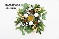 Anillo de Navidad para velas con follaje de cedro, piñas y bayas blancas, 11.8 pulgadas, centro de mesa festivo para mayoristas