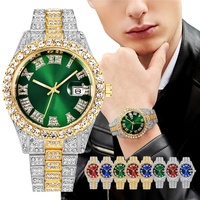 Montres Luxe Personnalisées Style Hip Hop Bling Entièrement Serties de Diamants, Cadran Argent Or Bleu, Montres Quartz Diamantées Hommes