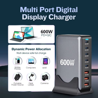 Stasiun Pengisian Daya Desktop GaN 600W 8-Port, Pengisi Daya Cepat USB-C PD 3.1 untuk Laptop MacBook Pro IPhone, Adaptor Hub Daya Profesional