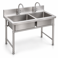 Évier en acier inoxydable brossé à double bac, taille personnalisable, 201, facile à nettoyer, style industriel moderne, pour cuisine de restaurant