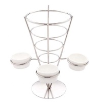 Présentoir cône pour frites et amuse-gueule, avec triple supports pour gobelets, parfait pour fête et restauration, support métallique en acier inoxydable