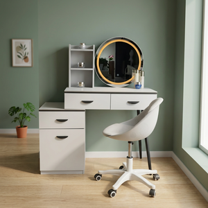 Modern Makeup Vanity <b>Table</b> With Lighted <b>Mirror</b> Storage Desk For Bedroom Furniture - Product Image 3
