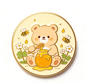 Pin de Solapa de Metal Esmaltado Suave Personalizado, Insignia Redonda de Oso y Abeja de Dibujos Animados para Regalo y Promoción - Product Image 1