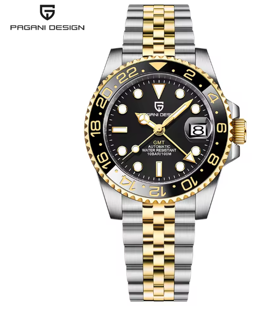PAGANI DESIGN New GMT Men's Watch Luxury Sapphire Automatic Mechanical Watch 40MM Stainless Steel 100M Waterproof Watch