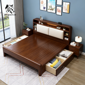 Venta al por mayor de fábrica, precio bajo, personalizado, gran stock listo para enviar, cama tamaño twin, diseño moderno, muebles de dormitorio, cama king size de madera - Product Image 6
