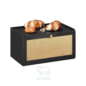 Rattan Bamboo Wood Rectangle Modern Bread Box <b>Kitchen</b> Counter <b>Large</b> Capacity Storage <b>Bin</b> - Product Image 3