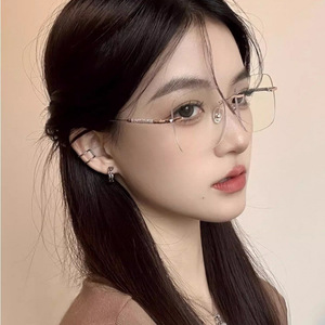 6005 Photosensitive Color Changing Frameless Glasses For Women Round Face <b>Large</b> <b>Frame</b> Anti Blue Light Lightweight PC Material - Product Image 1