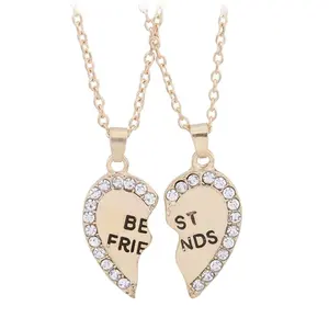 diamond fashion part couple cheap best friends 2 half heart necklace