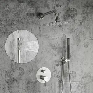 Badezimmer mit gebürstetem Nickel einhändiger Duscharmatur Satz wandmontiertes Regenfall-Duschsystem-Set